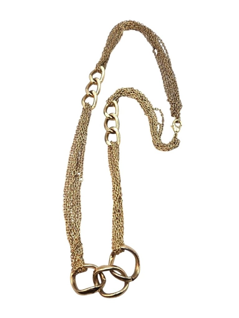 GoldTone MultiStrand Chain Necklace With Interlocking Rings  Lobster Clasp